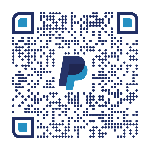 A blue and white qr code with a prominent letter 'p' in the center, surrounded by three small squares at the top left, top right, and bottom left corners.